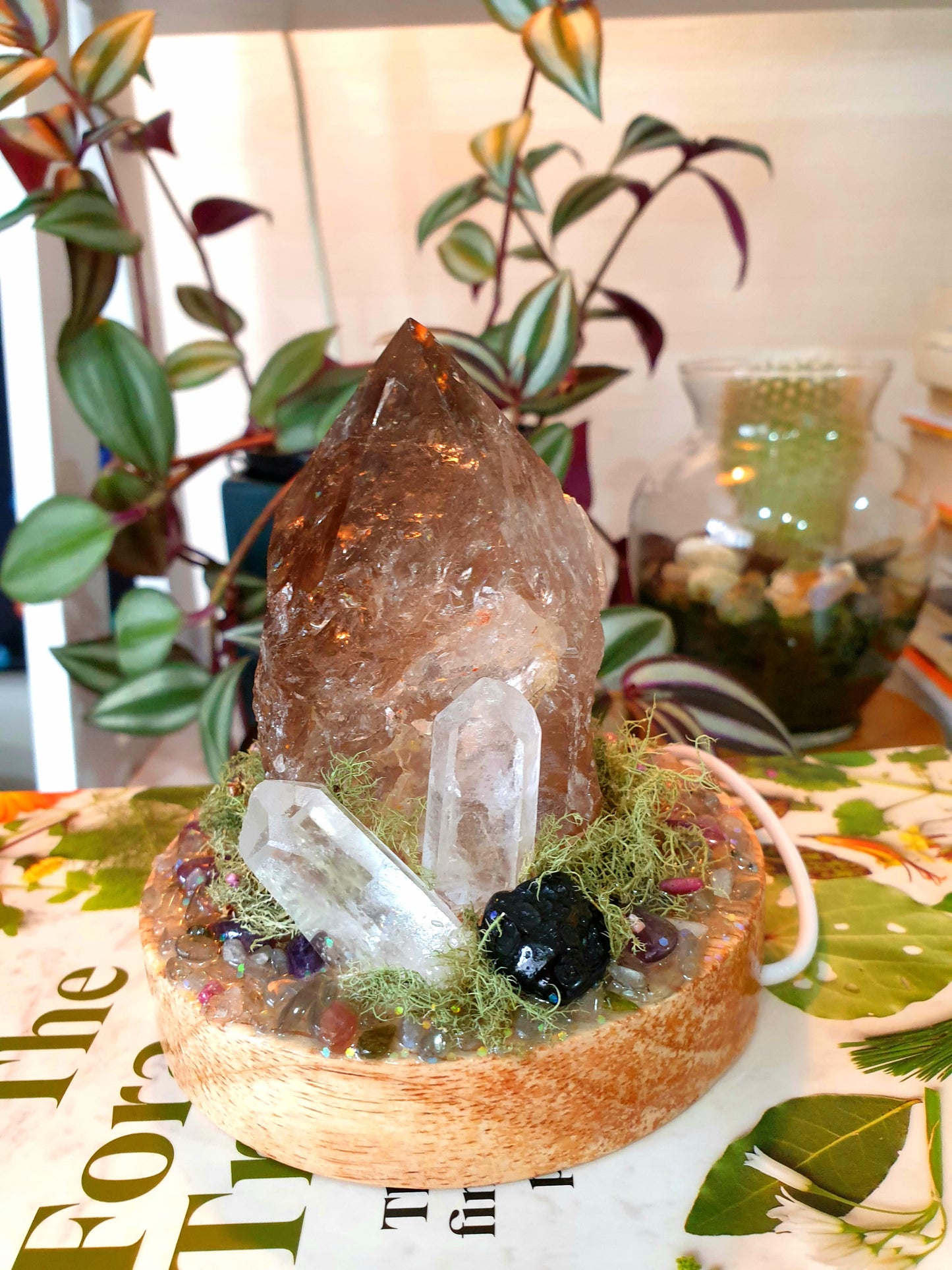 Smokey Quartz + Tektite Crystal Lamp -LED USB