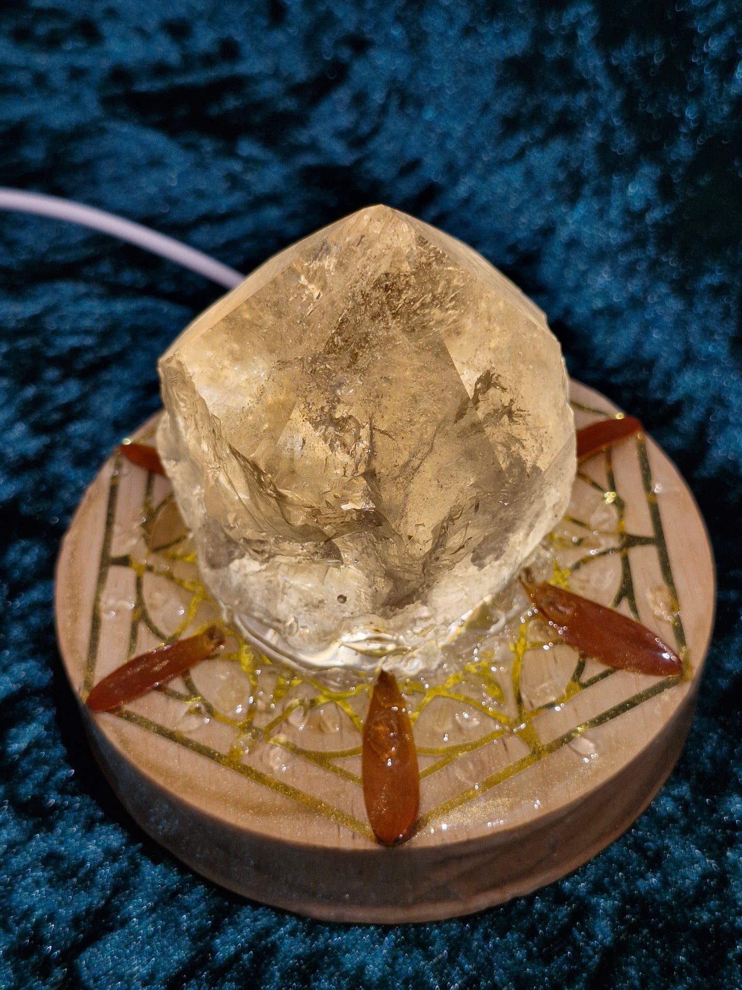 Smokey Quartz and Kauri leaf Lamp