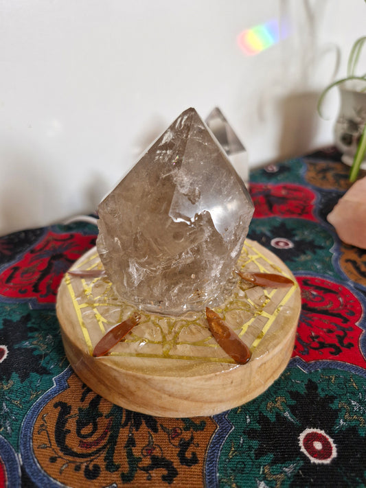 Smokey Quartz and Kauri leaf Lamp