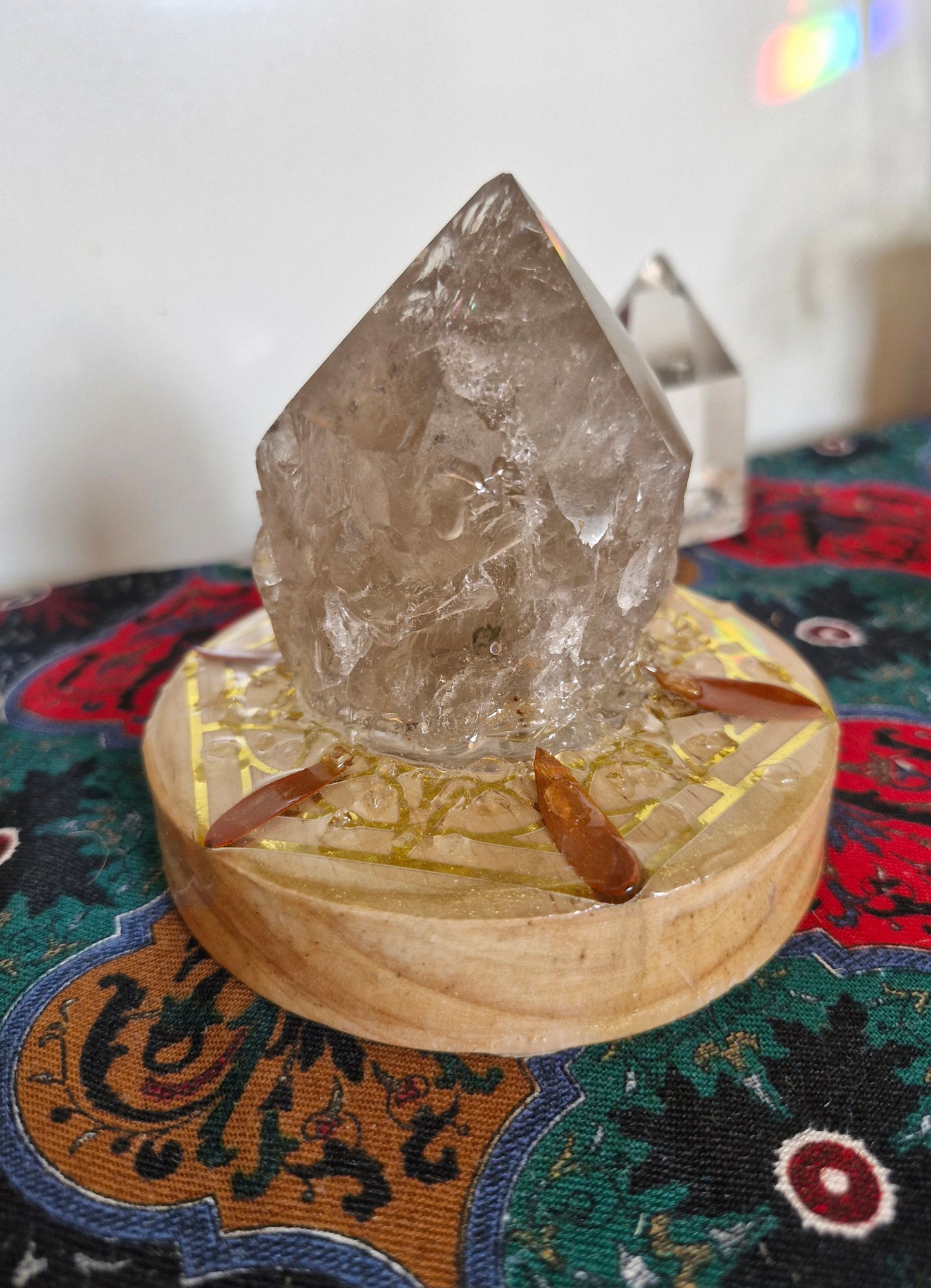 Smokey Quartz and Kauri leaf Lamp