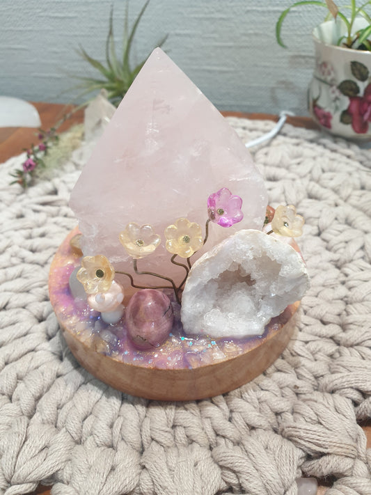 Rose Quartz flower garden LED Lamp