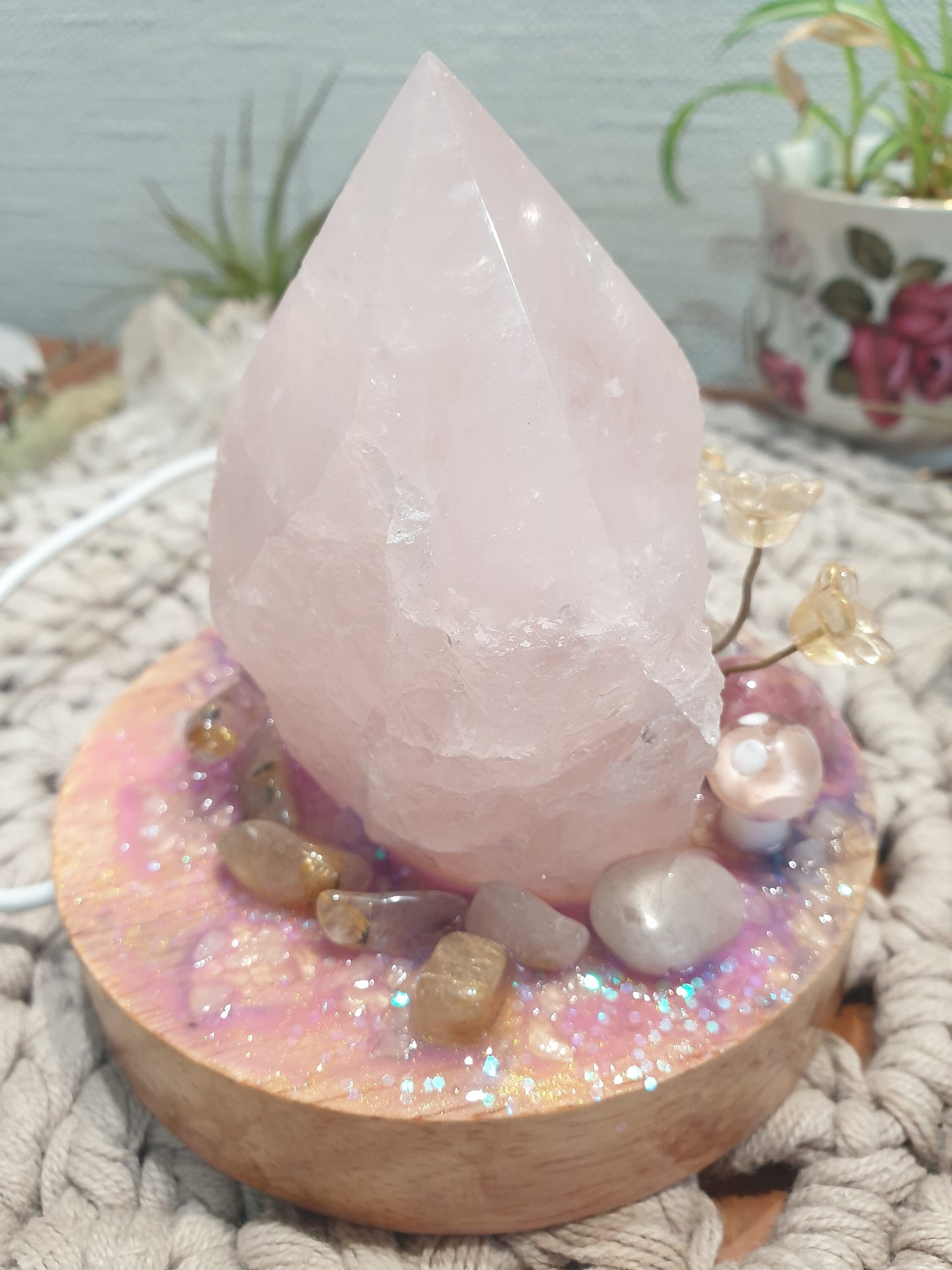 Rose Quartz flower garden LED Lamp