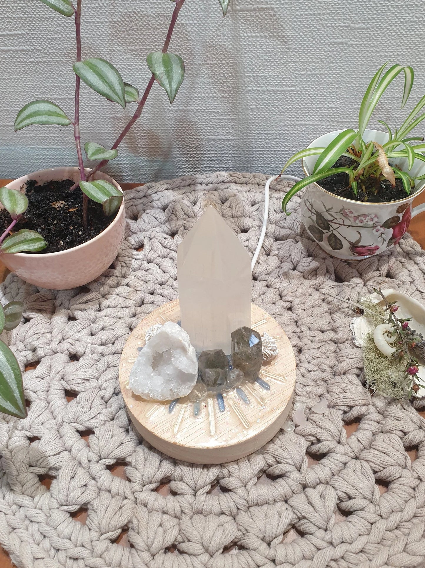 Selenite Crystal grid Lamp