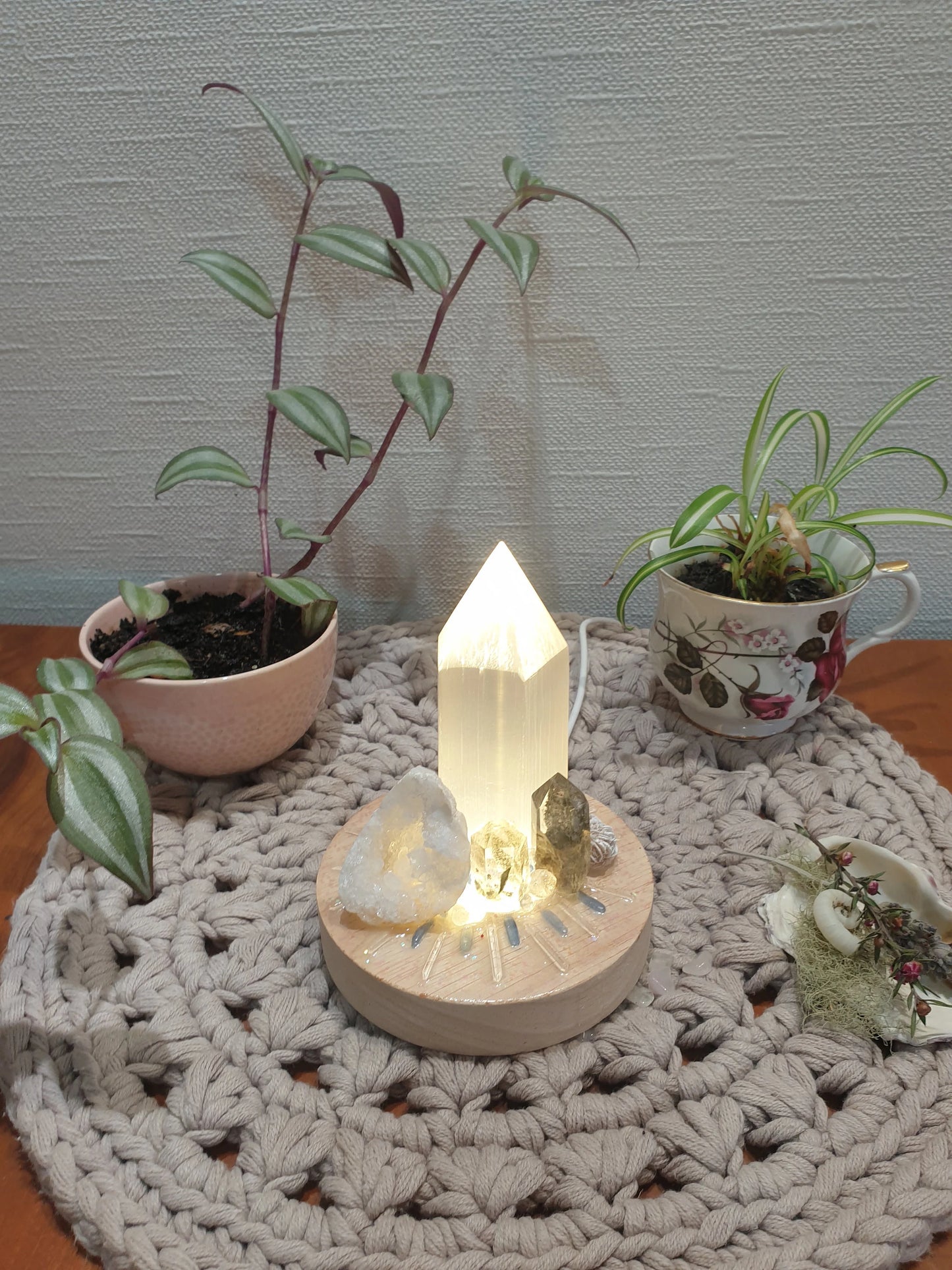 Selenite Crystal grid Lamp