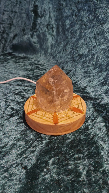 Smokey Quartz and Kauri leaf Lamp