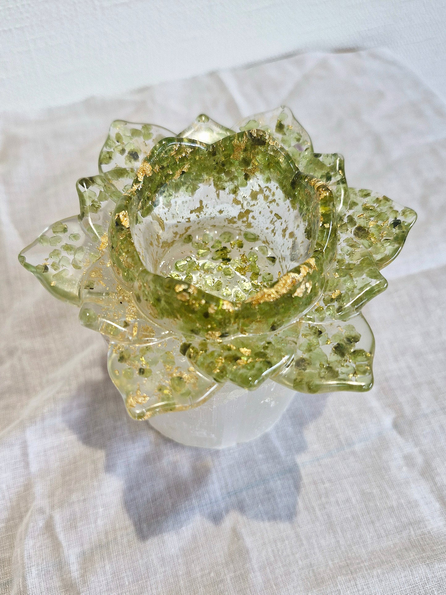 Peridot - Lotus Crystal Candle holder