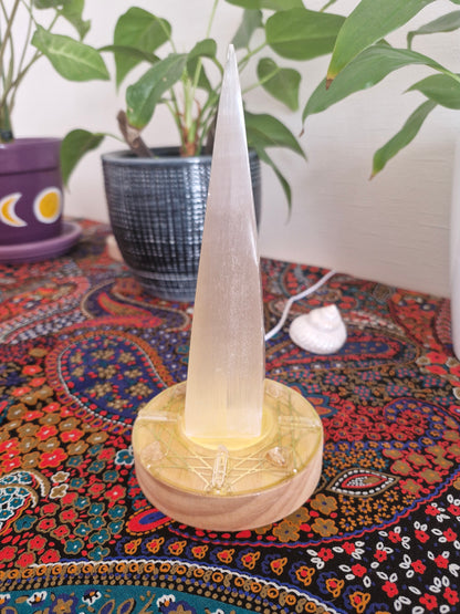 Selenite Rainbow Light Grid Lamp