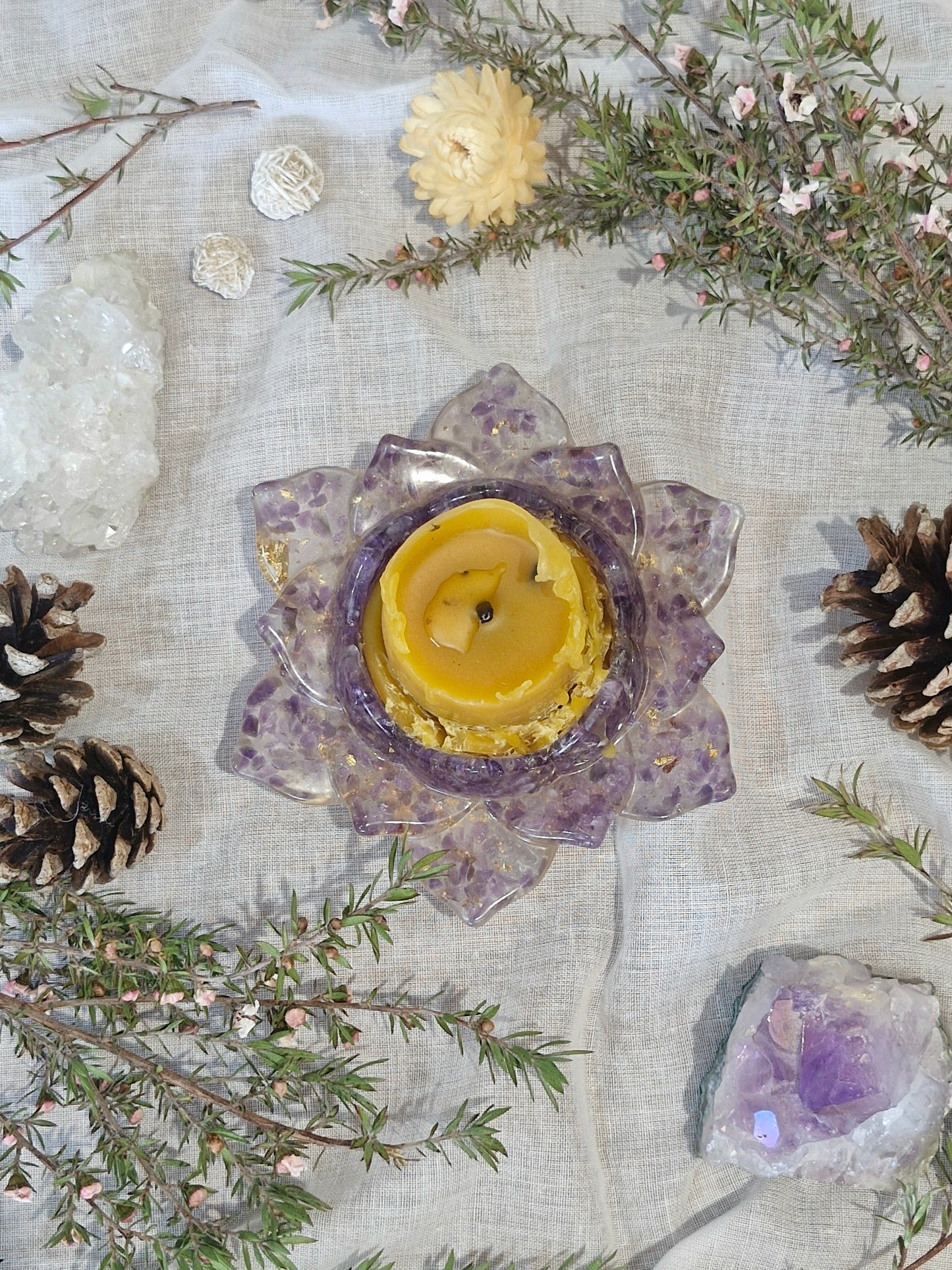 Amethyst Lotus Crystal Candle holder - tea light