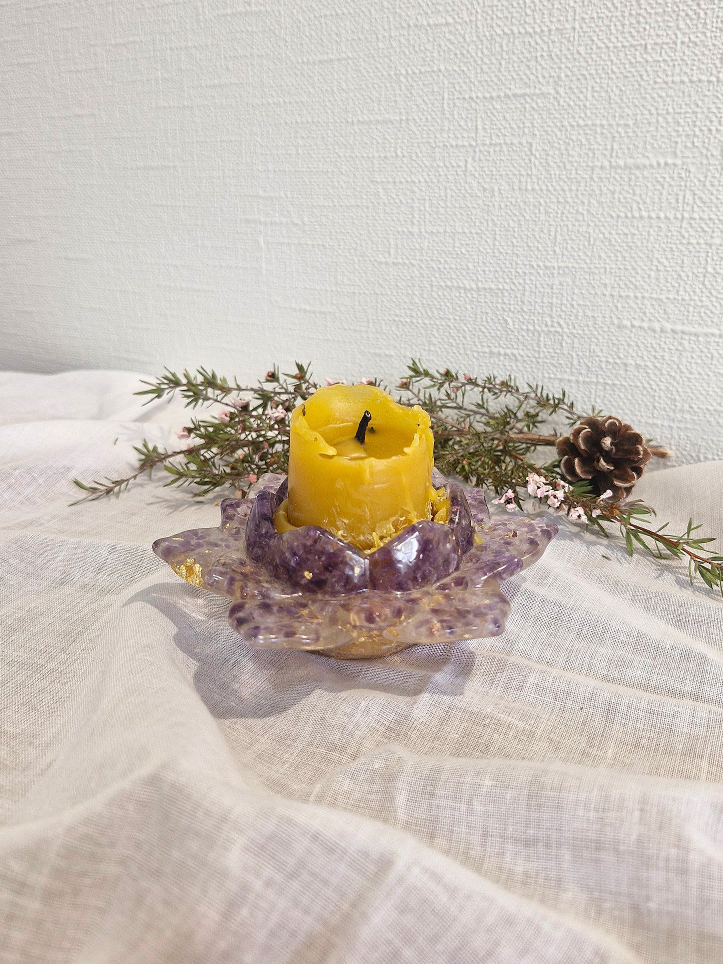 Amethyst Lotus Crystal Candle holder - tea light