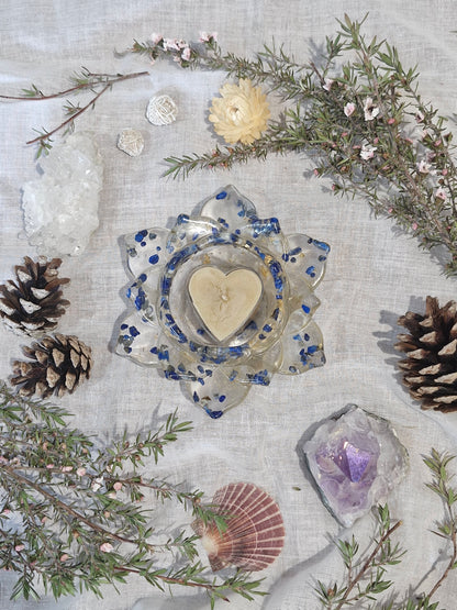 Lapis Lazuli - Lotus Crystal Candle holder - tea light