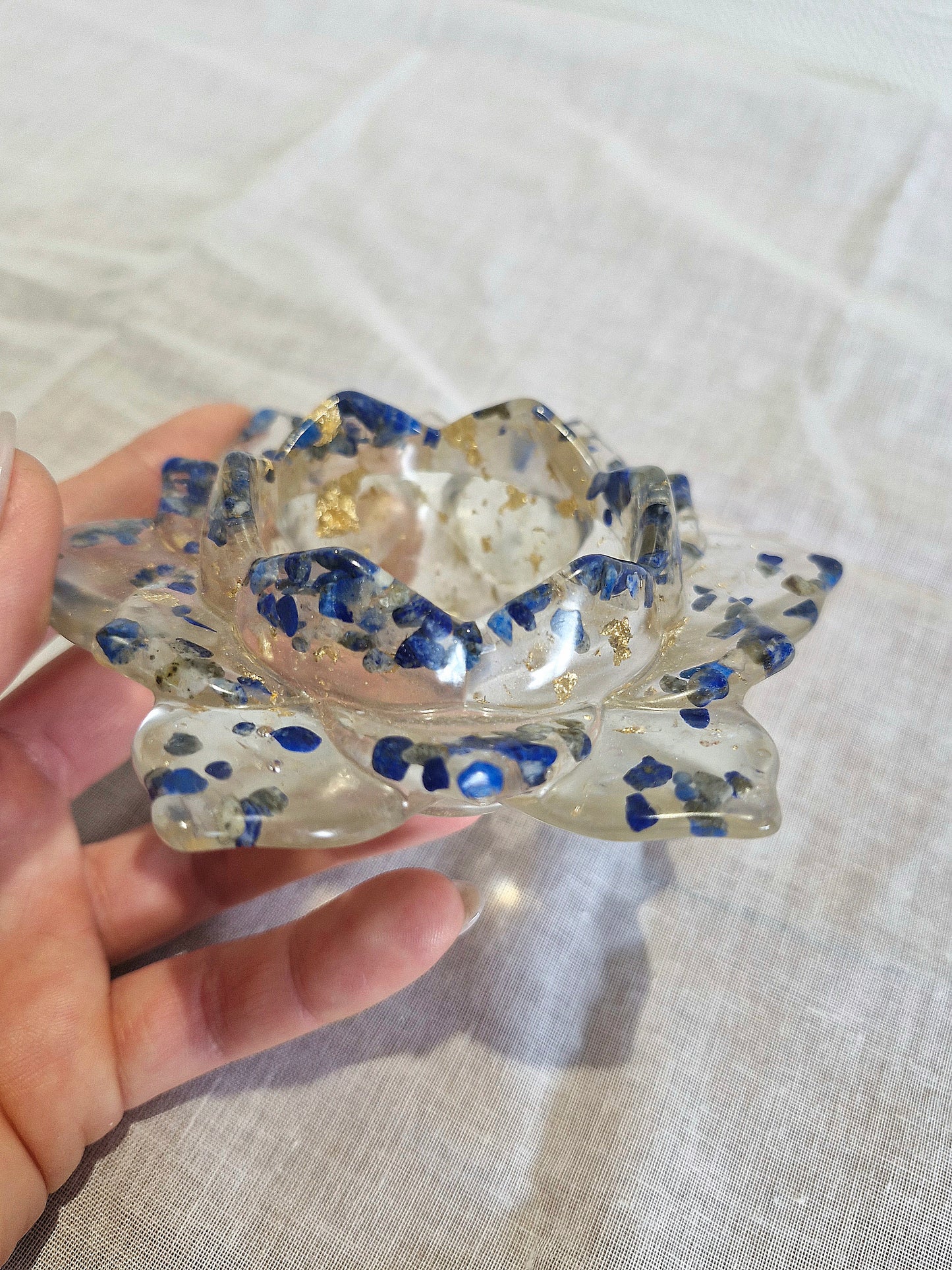 Lapis Lazuli - Lotus Crystal Candle holder - tea light