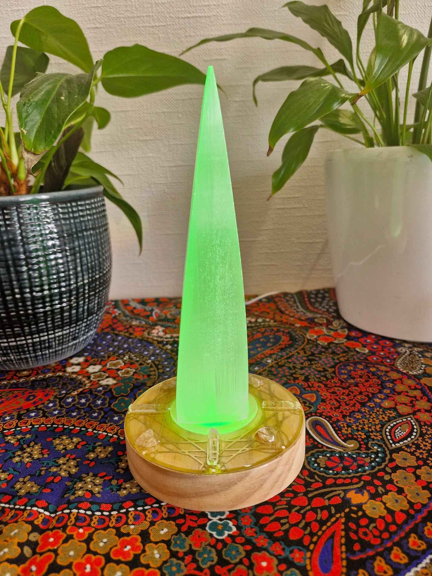 Selenite Rainbow Light Grid Lamp