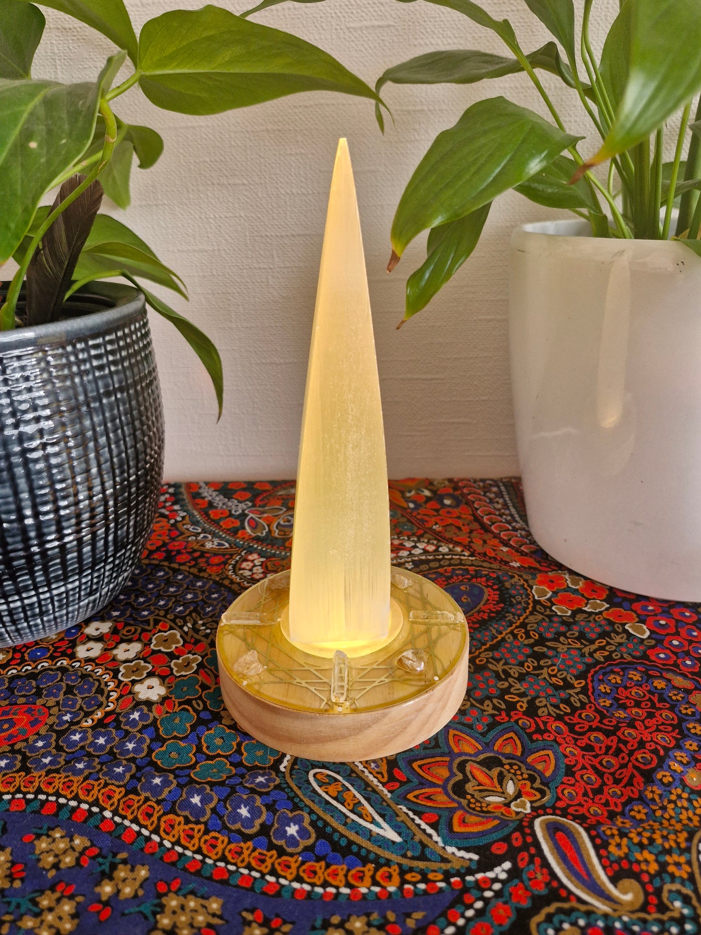 Selenite Rainbow Light Grid Lamp