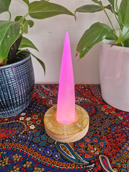 Selenite Rainbow Light Grid Lamp