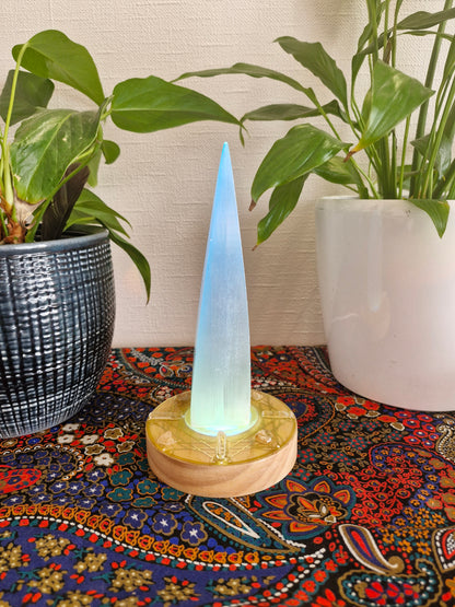 Selenite Rainbow Light Grid Lamp