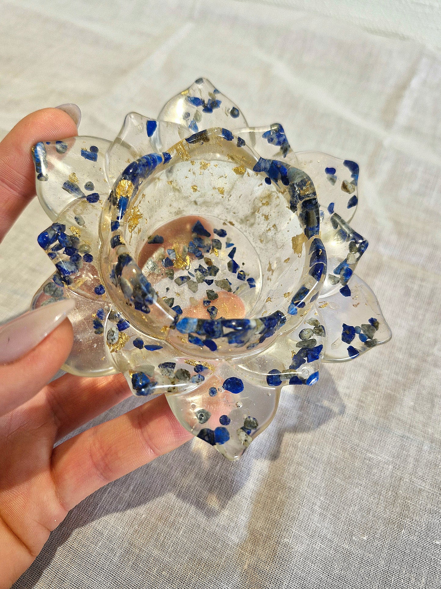 Lapis Lazuli - Lotus Crystal Candle holder - tea light